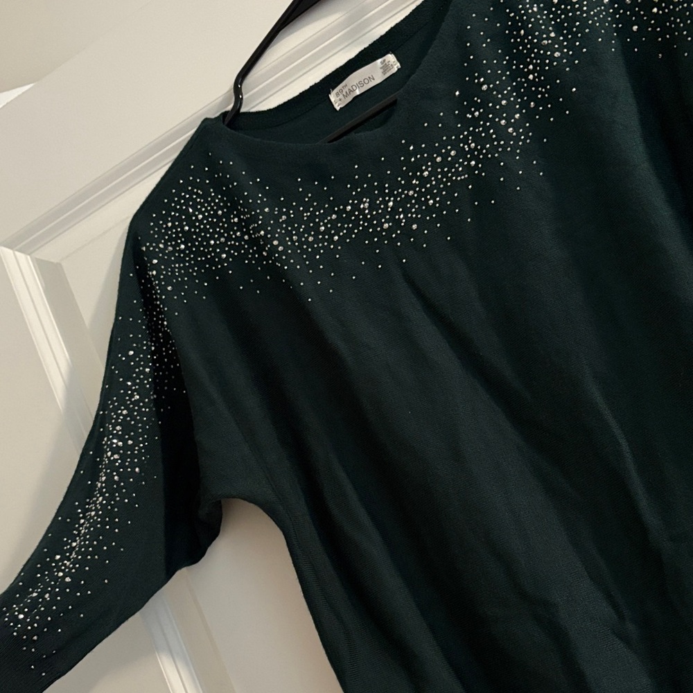 89th & Madison Dark Green Blouse with Silver Accents